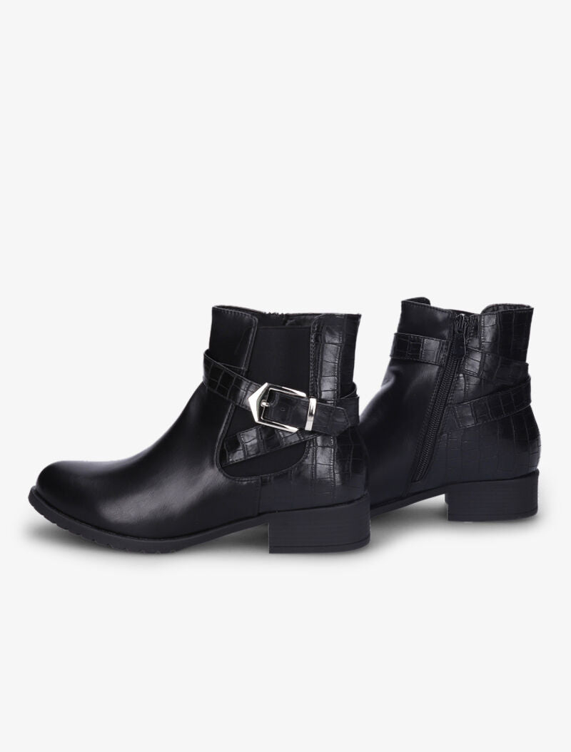 Bottines à contreforts effet croco et chevilles élastiquées - Noir - 4