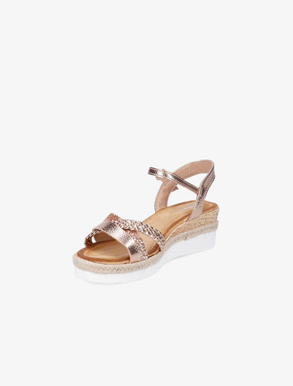 Sandales compensées à brides irisées et tressées - Champagne - 3