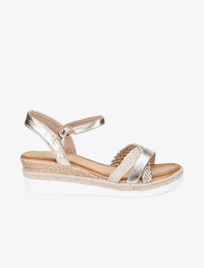 Sandales compensées à brides irisées et tressées - Or - 5