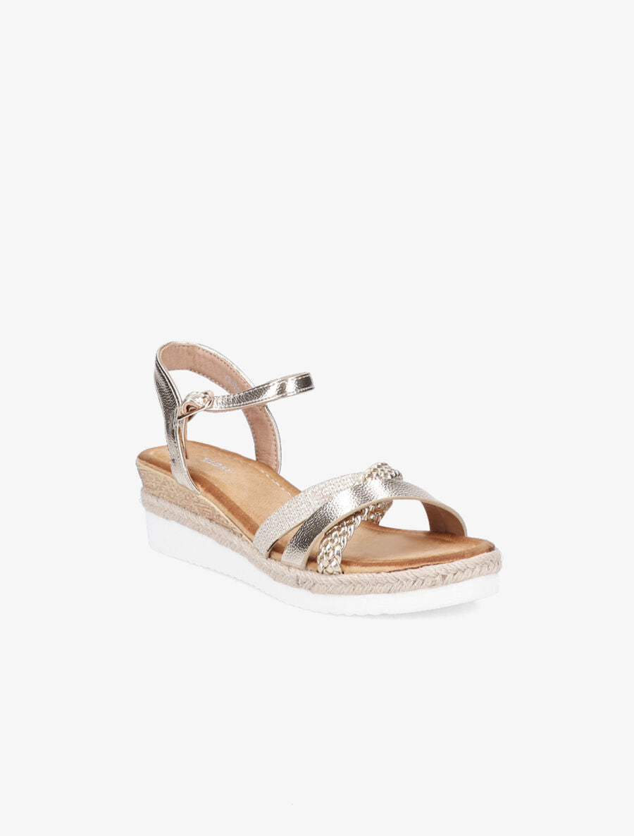 Sandales compensées à brides irisées et tressées - Or - 2