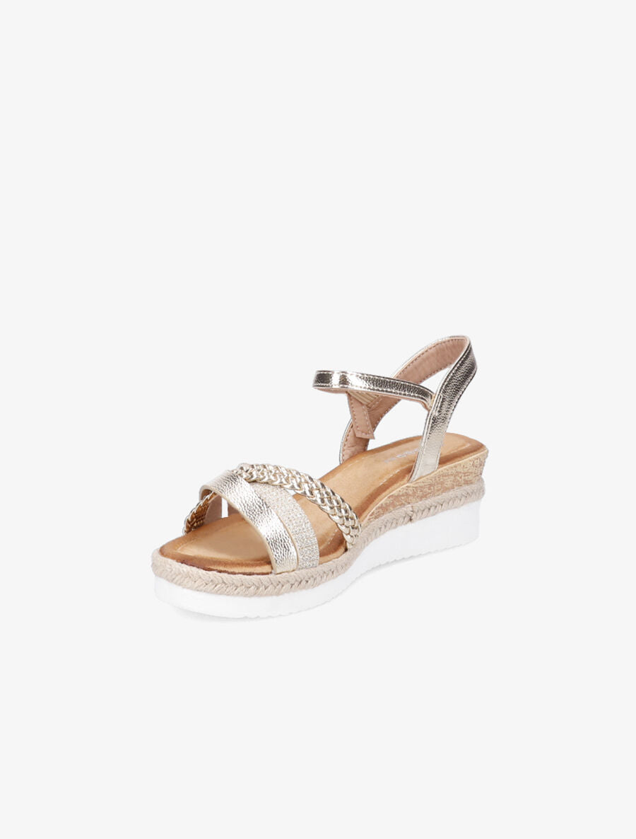 Sandales compensées à brides irisées et tressées - Or - 3
