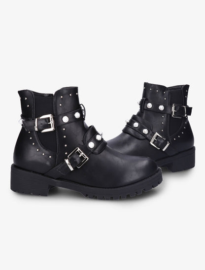 Bottines à sangles perlées et clous - Noir - 5