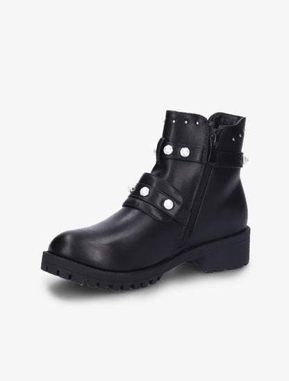 Bottines à sangles perlées et clous - Noir - 4