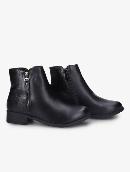 Bottines bi-matière à zip décoratif - Noir - 5