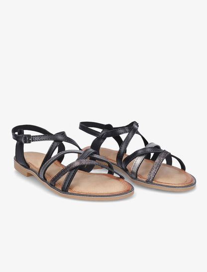 Nu-pieds en simili à ganses entrelacées irisées - Noir - 4