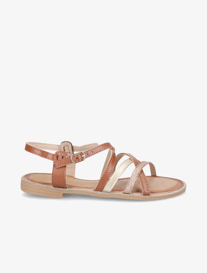 Nu-pieds en simili à ganses entrelacées irisées - Camel - 5