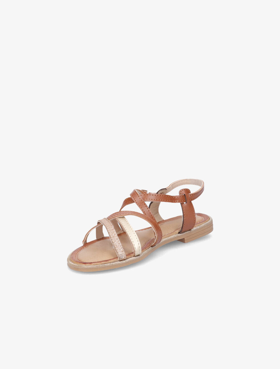 Nu-pieds en simili à ganses entrelacées irisées - Camel - 3