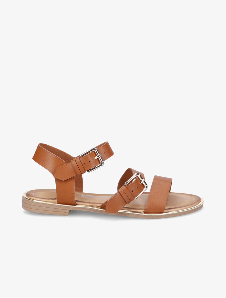 Nu-pieds à double brides en simili - Camel - 5