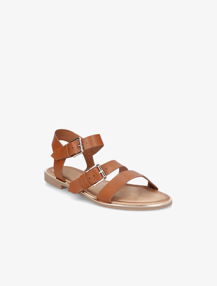 Nu-pieds à double brides en simili - Camel - 3
