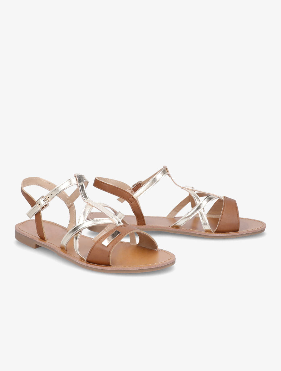 Nu-pieds croisés et irisés - Camel - 5
