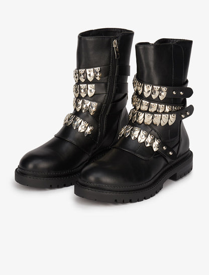 Boots style motard à sangles métalliques - Noir - 1