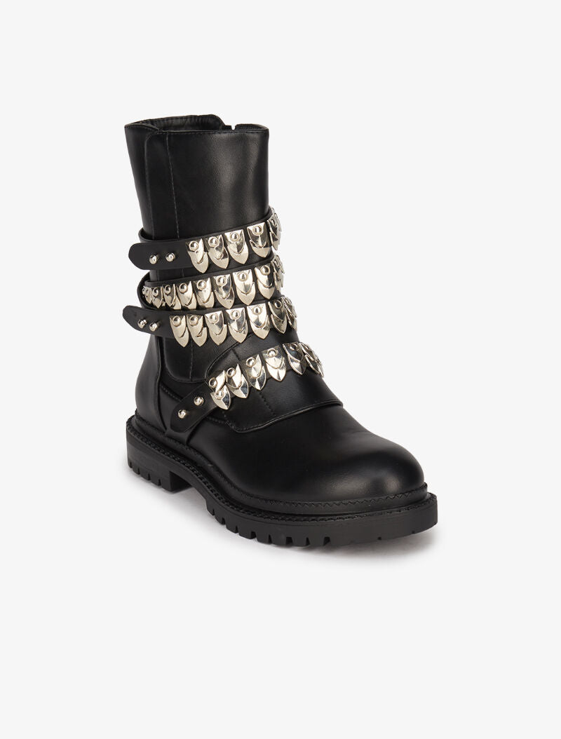 Boots style motard à sangles métalliques - Noir - 3