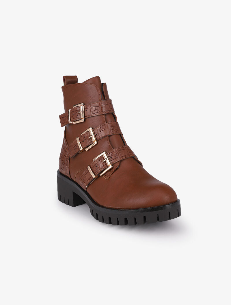 Bottines bi-matière à triple brides - Marron - 5