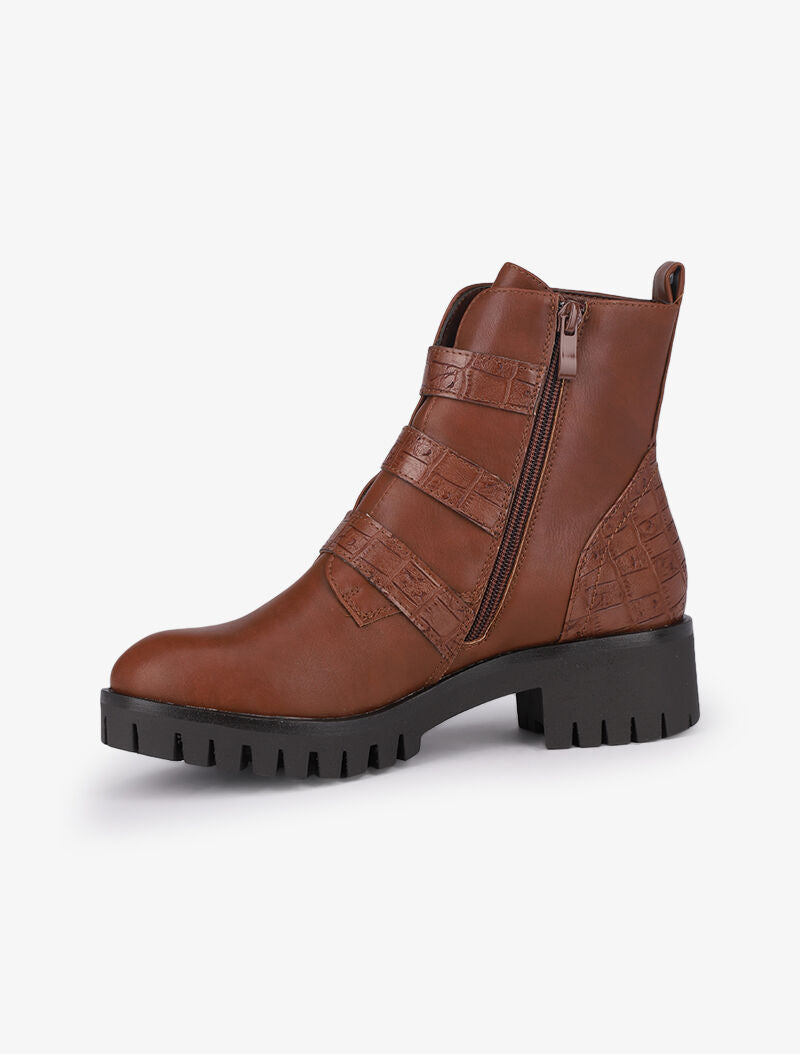 Bottines bi-matière à triple brides - Marron - 7