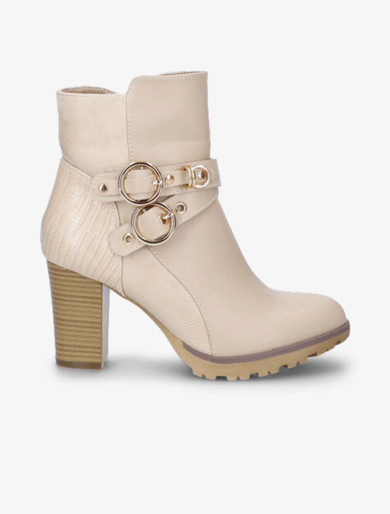 Bottines montantes à contrefort bi-matière et sangles - Beige - 2