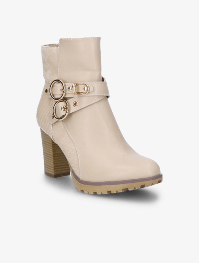 Bottines montantes à contrefort bi-matière et sangles - Beige - 3