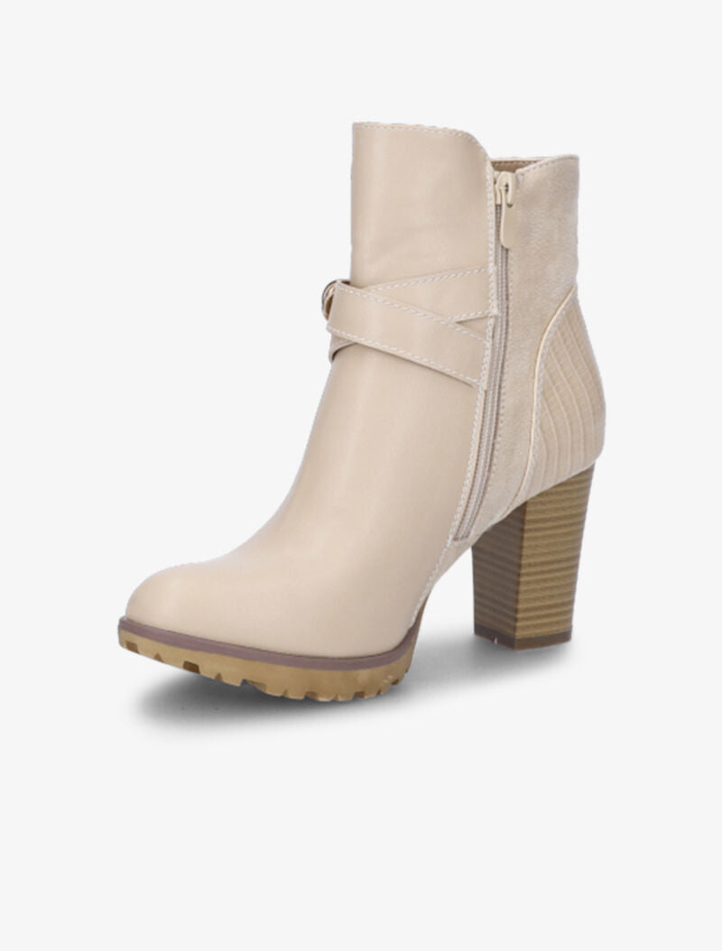 Bottines montantes à contrefort bi-matière et sangles - Beige - 4