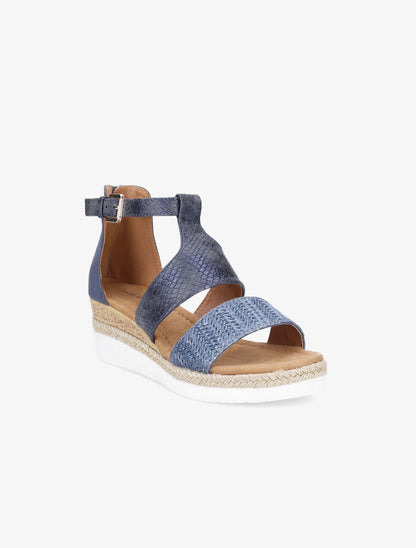 Sandales compensées à bride en raphia - Bleu - 2