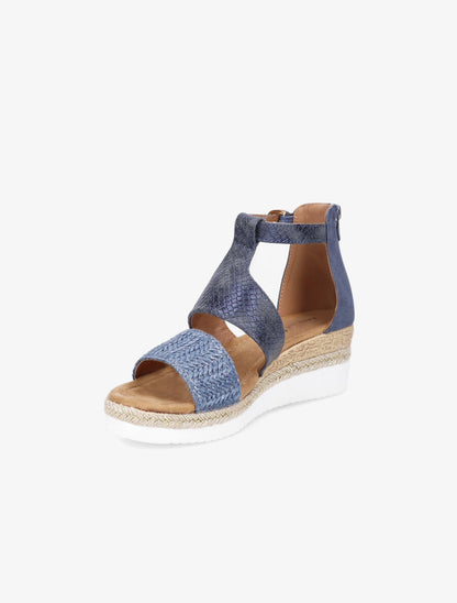 Sandales compensées à bride en raphia - Bleu - 3