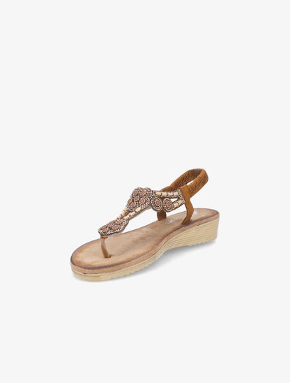 Sandales compensées ornées de perles et strass - Camel - 3