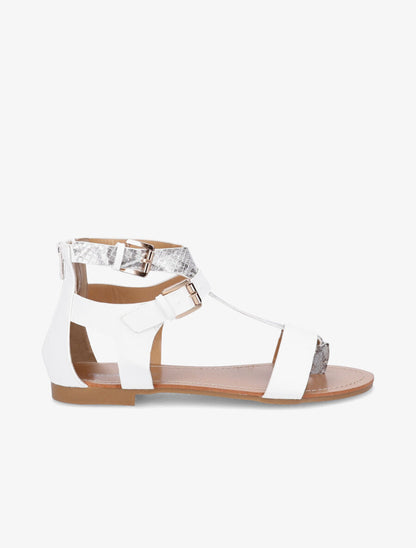 Nu-pieds en simili à bride effet python - Blanc - 2