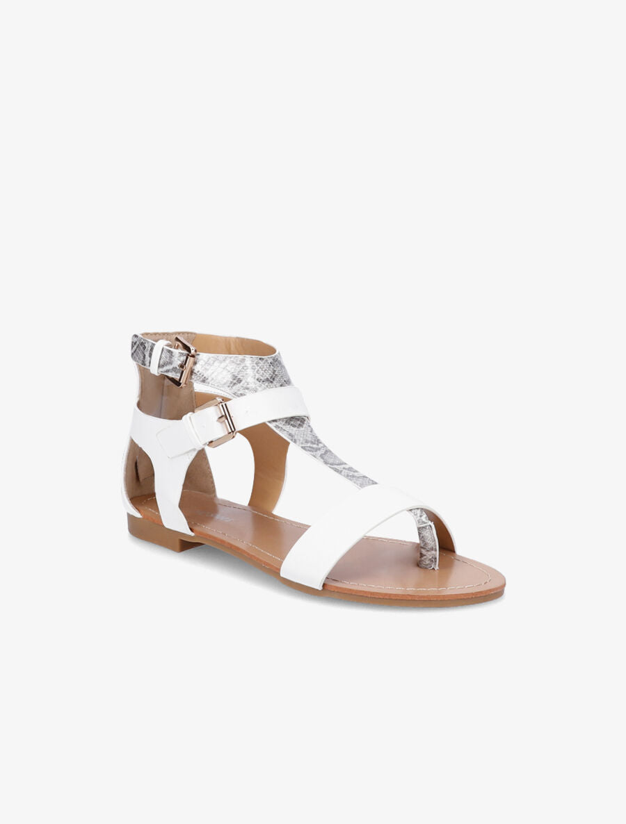 Nu-pieds en simili à bride effet python - Blanc - 3