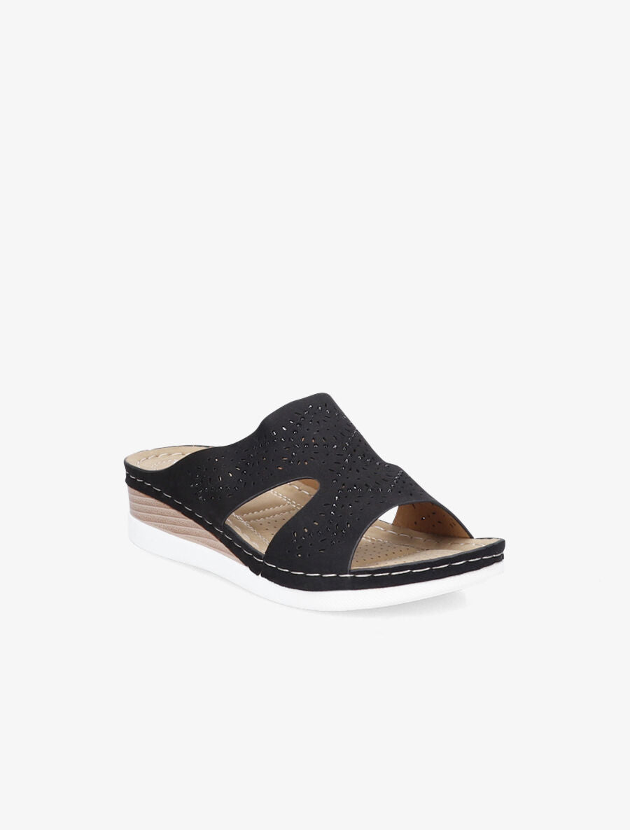 Mules à brides ajourées ornées de strass - Noir - 2