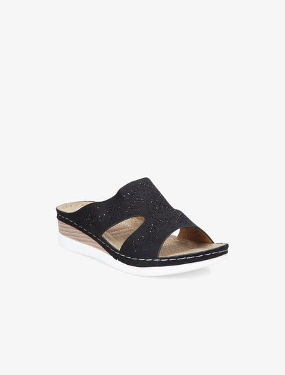 Mules à brides ajourées ornées de strass - Noir - 2
