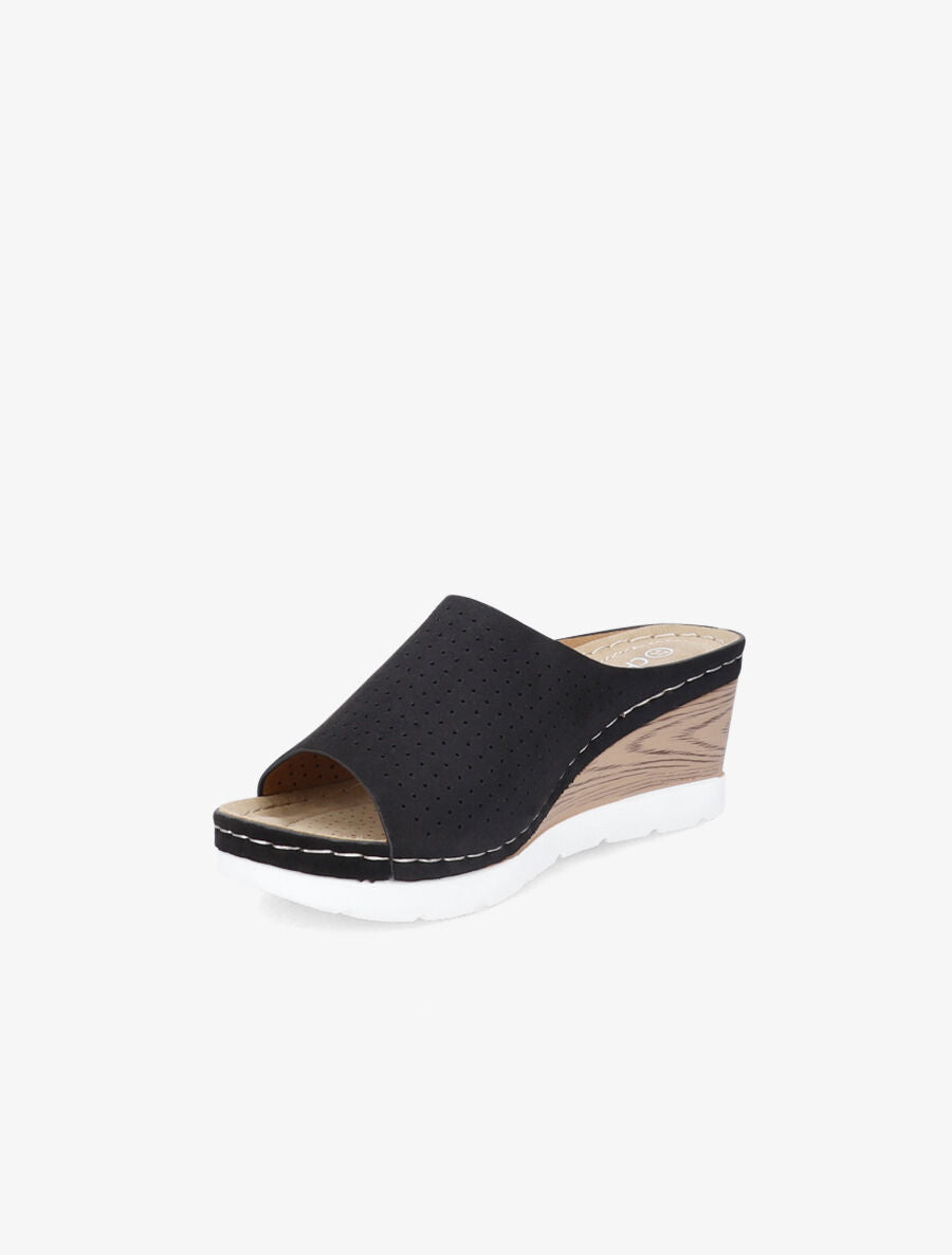 Mules en suédine à semelle effet bois - Noir - 3