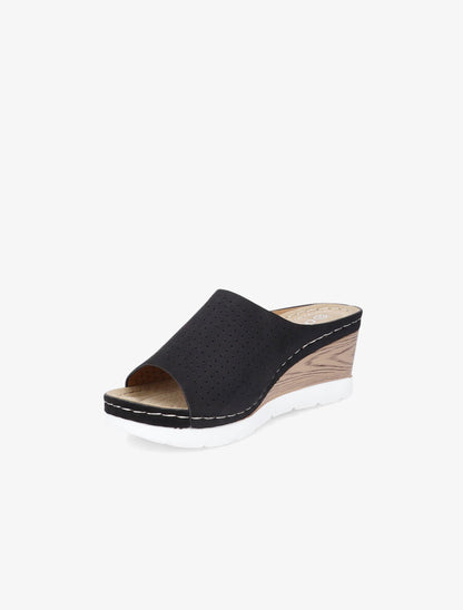 Mules en suédine à semelle effet bois - Noir - 3