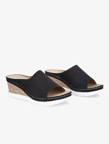 Mules en suédine à semelle effet bois - Noir - 4