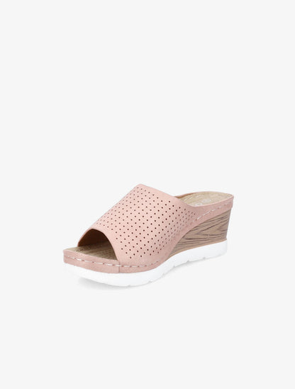 Mules en suédine à semelle effet bois - Rose - 3