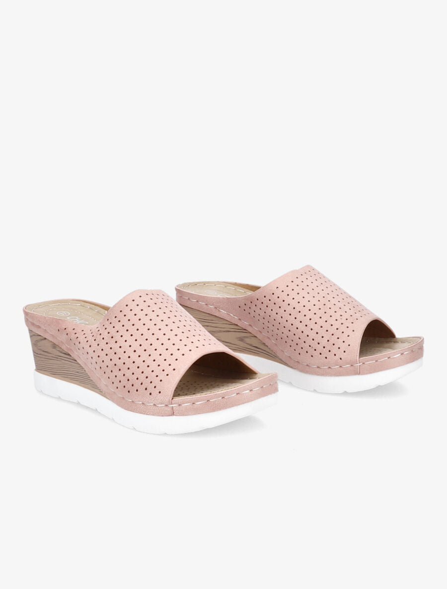 Mules en suédine à semelle effet bois - Rose - 4