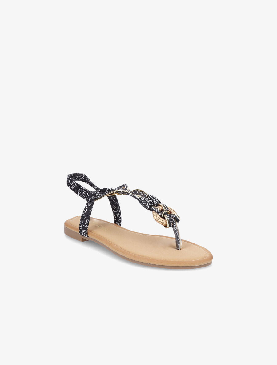 Nu-pieds imprimées à empiècements bois - Noir - 3