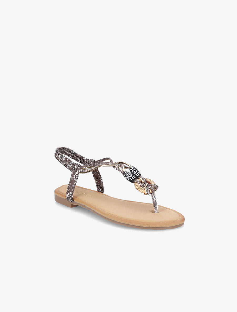 Nu-pieds imprimées à empiècements bois - Marron - 2