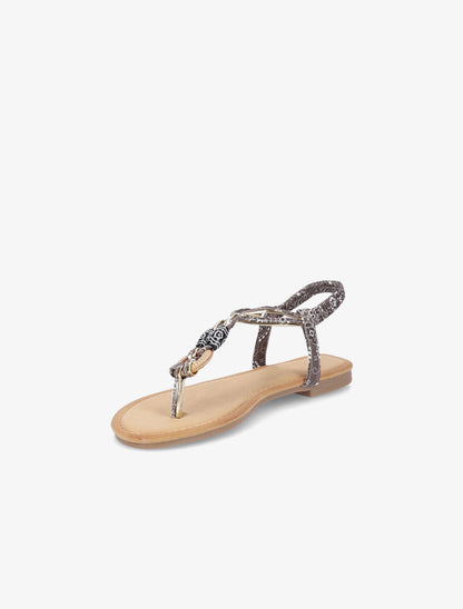 Nu-pieds imprimées à empiècements bois - Marron - 3