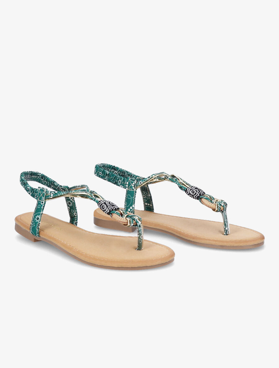 Nu-pieds imprimées à empiècements bois - Vert - 5