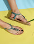 Nu-pieds imprimées à empiècements bois - Vert - 1