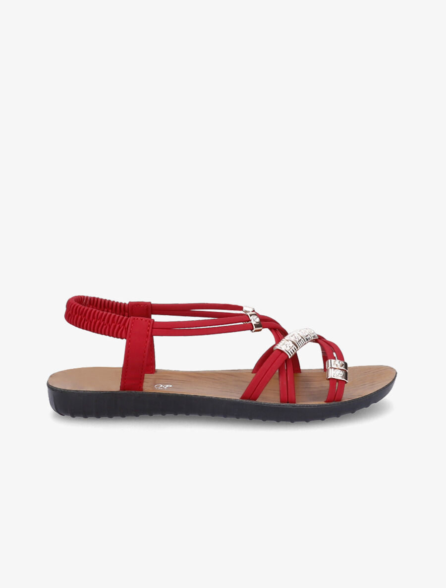 Nu-pieds à brides entrelacées ornées de bijoux et de strass - Rouge - 2