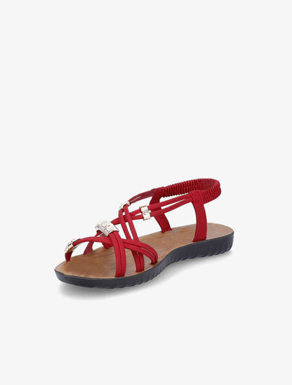 Nu-pieds à brides entrelacées ornées de bijoux et de strass - Rouge - 4