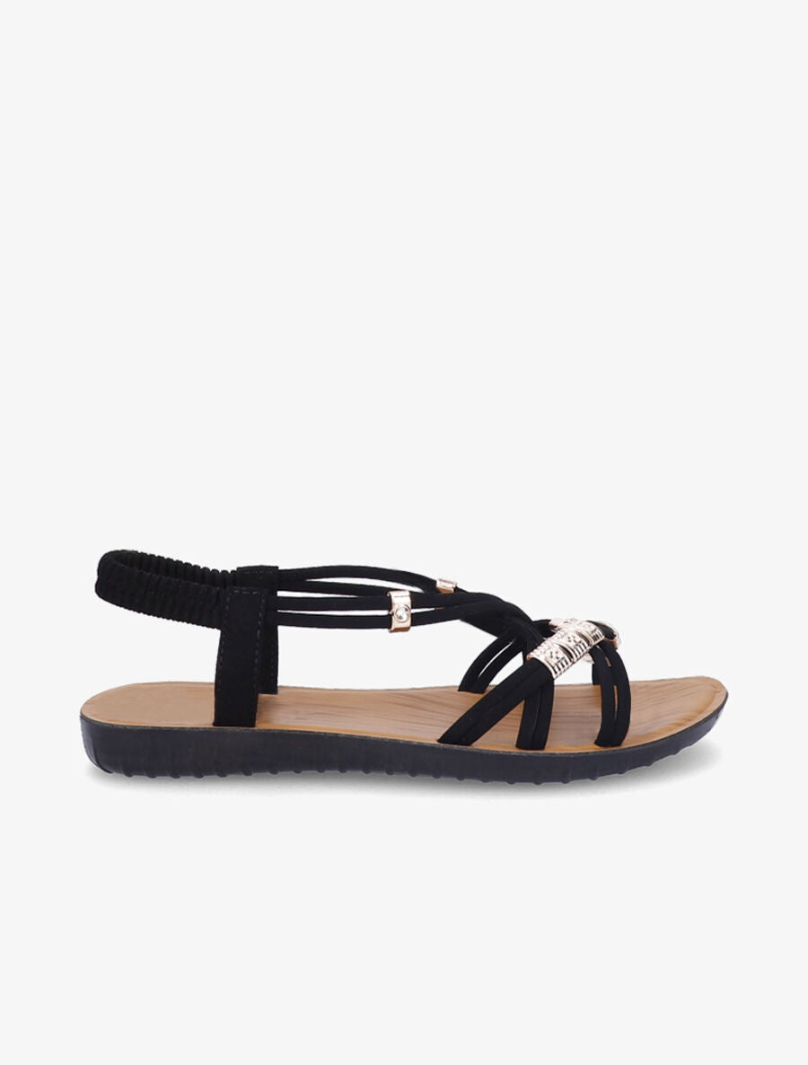 Nu-pieds à brides entrelacées ornées de bijoux et de strass - Noir - 6