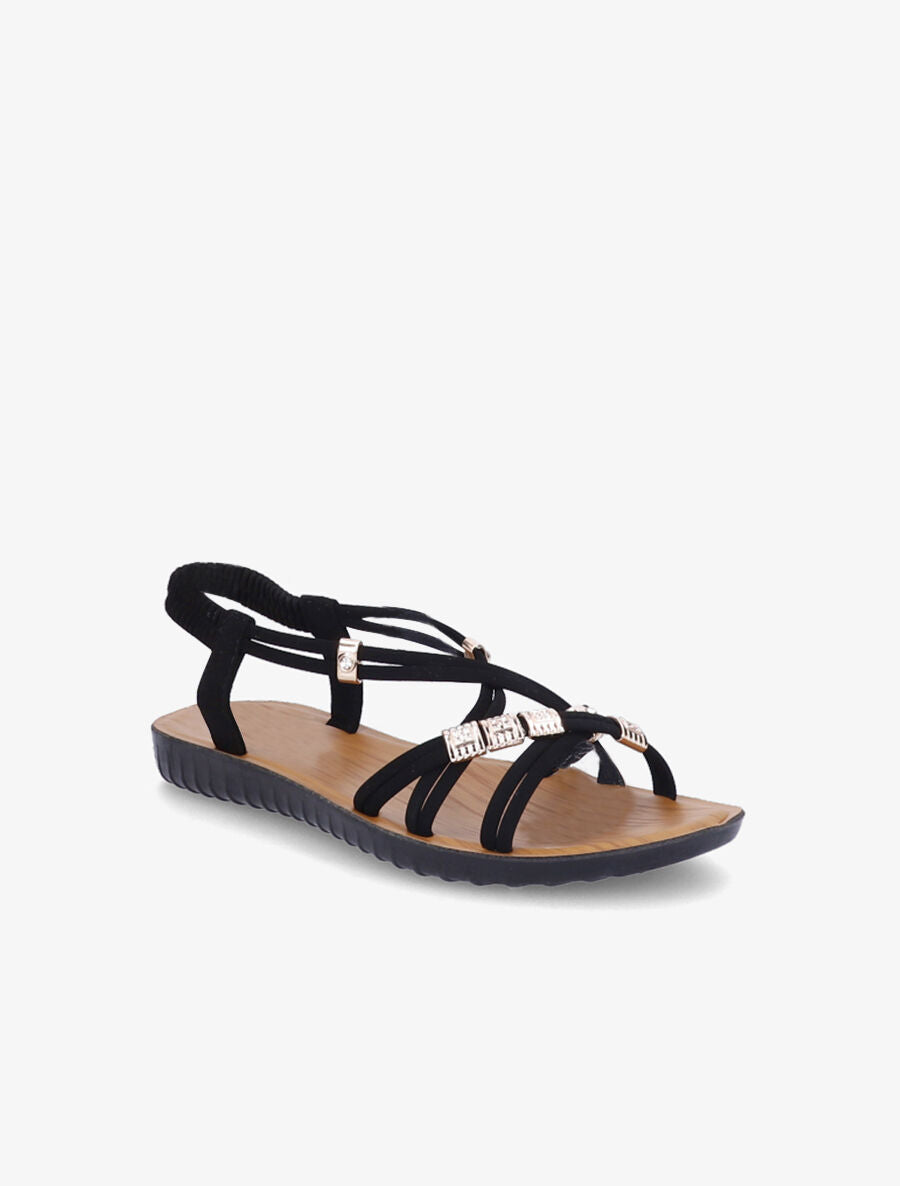 Nu-pieds à brides entrelacées ornées de bijoux et de strass - Noir - 3