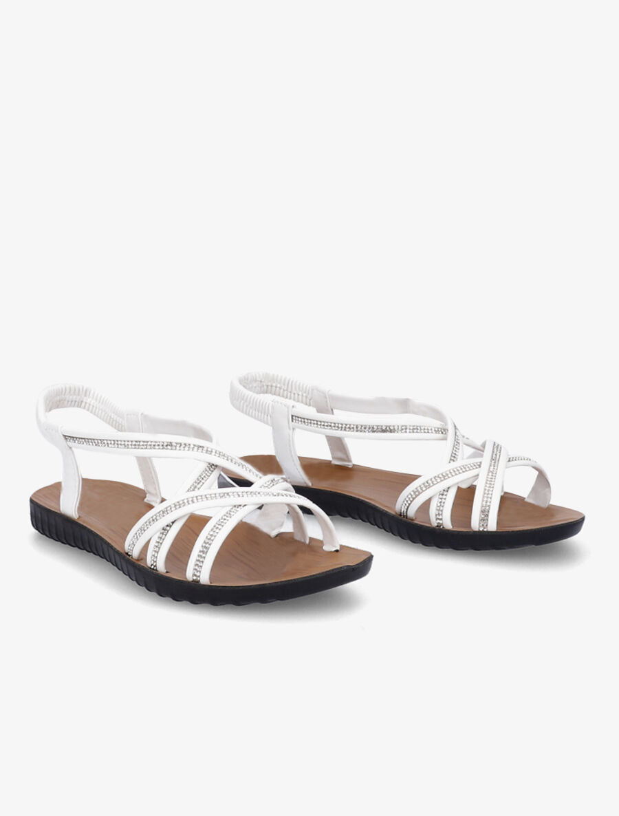 Nu-pieds à brides entrelacées ornées de strass - Blanc - 5