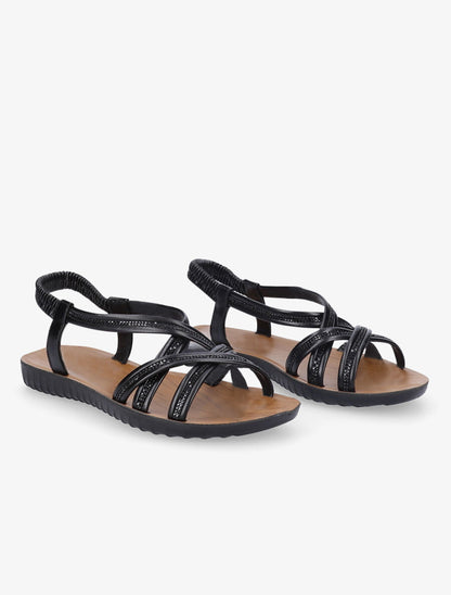 Nu-pieds à brides entrelacées ornées de strass - Noir - 5