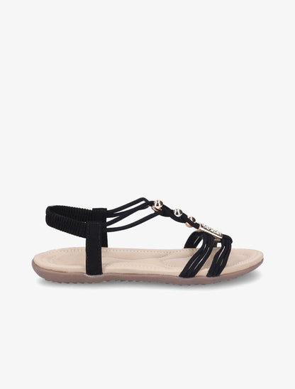 Nu-pieds à brides ornées de bijoux dorés - Noir - 2