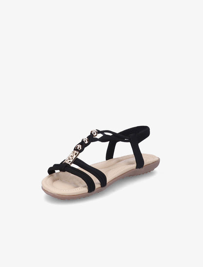 Nu-pieds à brides ornées de bijoux dorés - Noir - 4