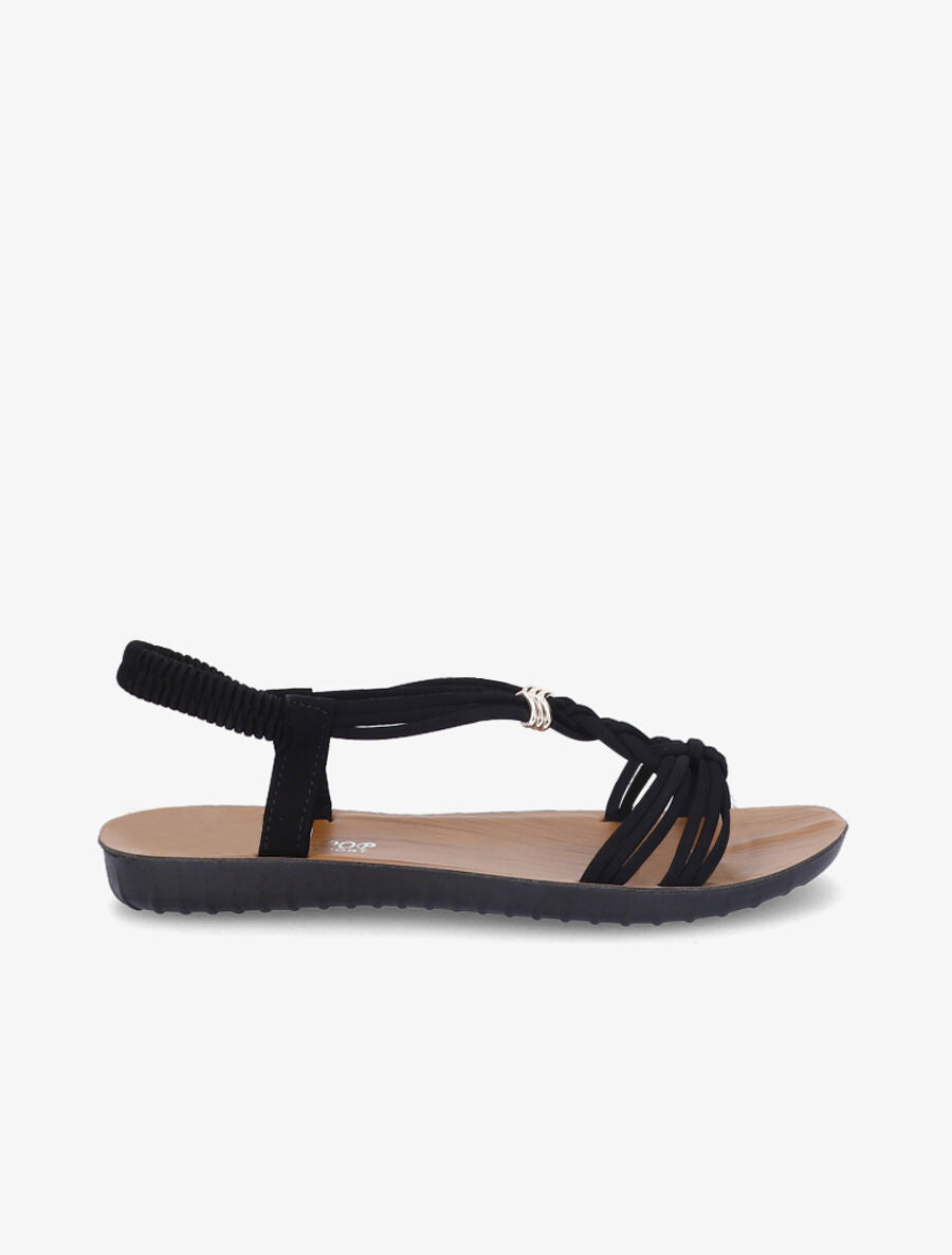 Nu-pieds à empiècement bijoux dorés - Noir - 1
