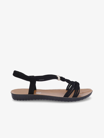 Nu-pieds à empiècement bijoux dorés - Noir - 1