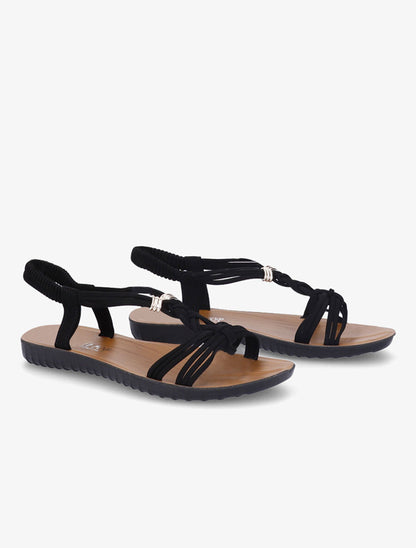 Nu-pieds à empiècement bijoux dorés - Noir - 4