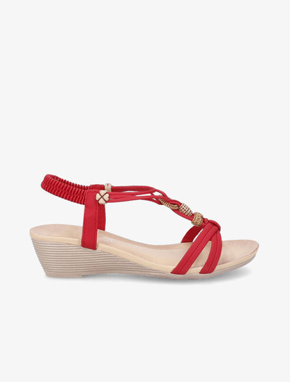 Sandales compensées à empiècement effet bois - Rouge - 6
